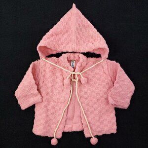 German Vintage Baby Toddler Knit Hat Cap Jacket Outfit Pink 50s Lago Apolda Sz 2